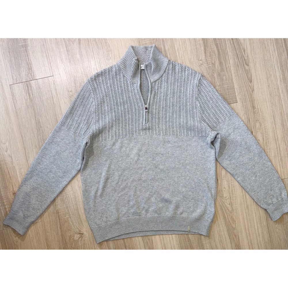 Calvin Klein Mens Gray Quarter Zip Textured Knit Pullover Sweater Large